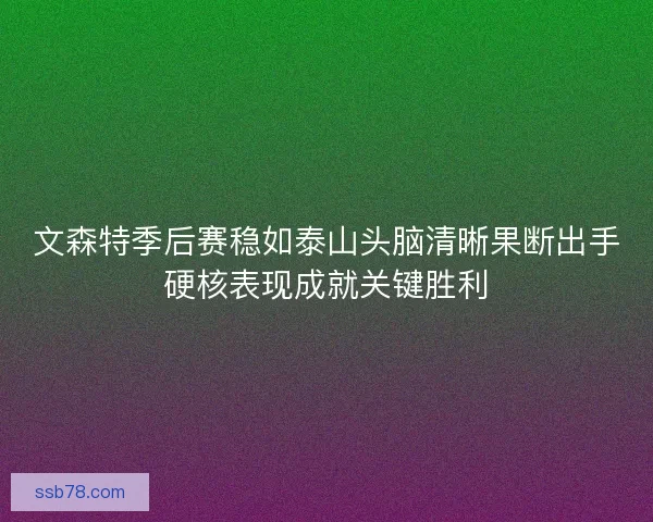文森特季后赛稳如泰山头脑清晰果断出手硬核表现成就关键胜利